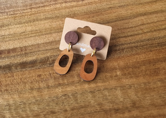 Oval wooden drop earrings