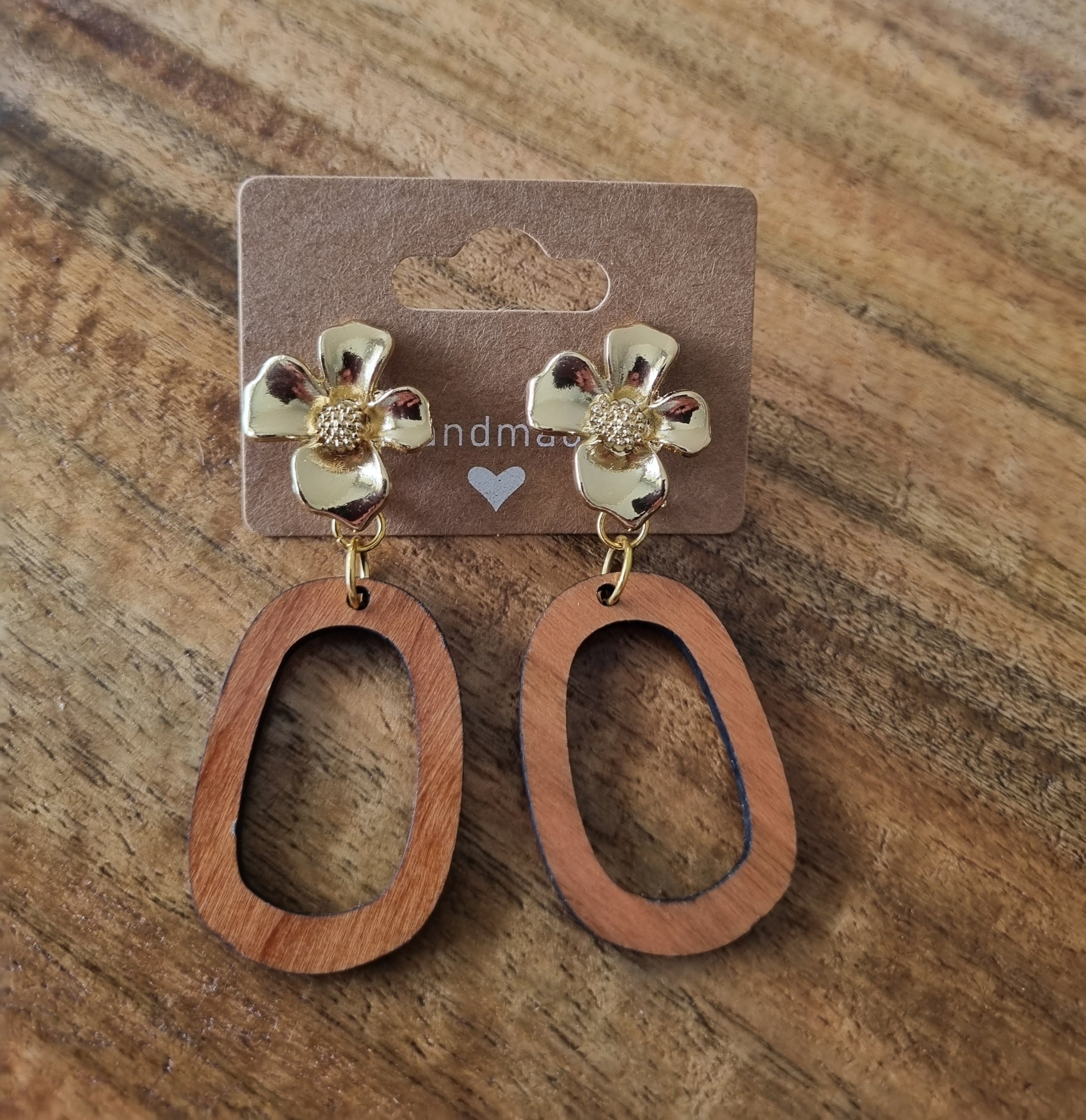 Round wooden drop earrings