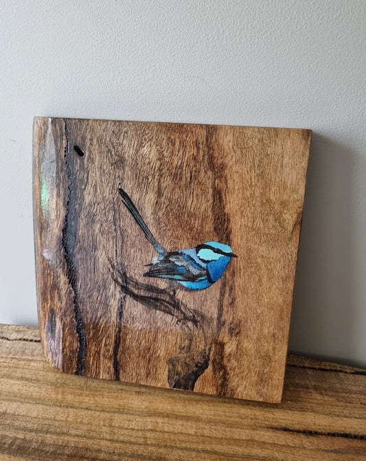 Rustic art: Blue wren
